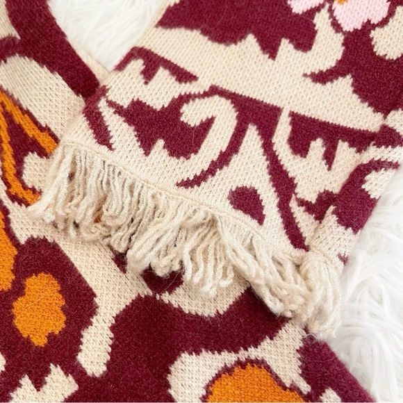 Tapestry Print Sweater Fringe Boho Granny Core Small Cardigan Fall Autumn - Picture 5 of 6